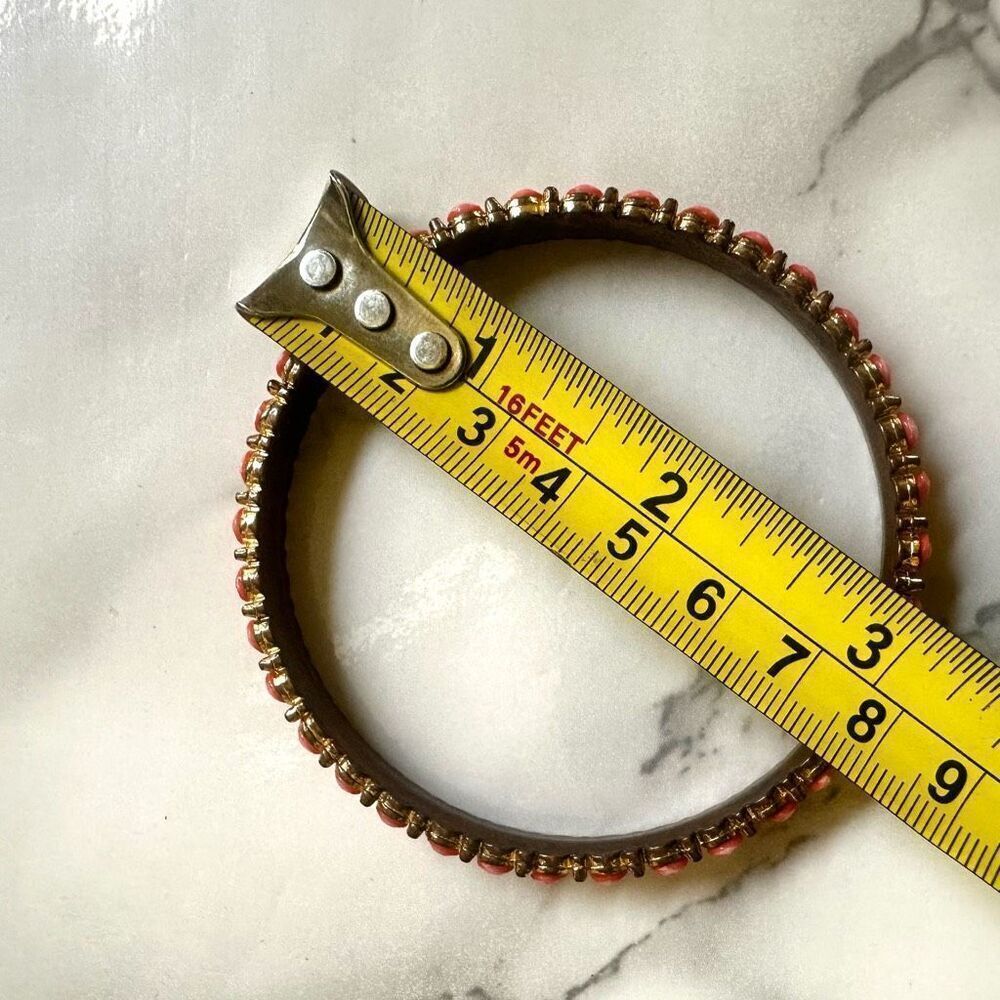 Peach beaded gold tone bangle bracelet - Picture 6 of 8